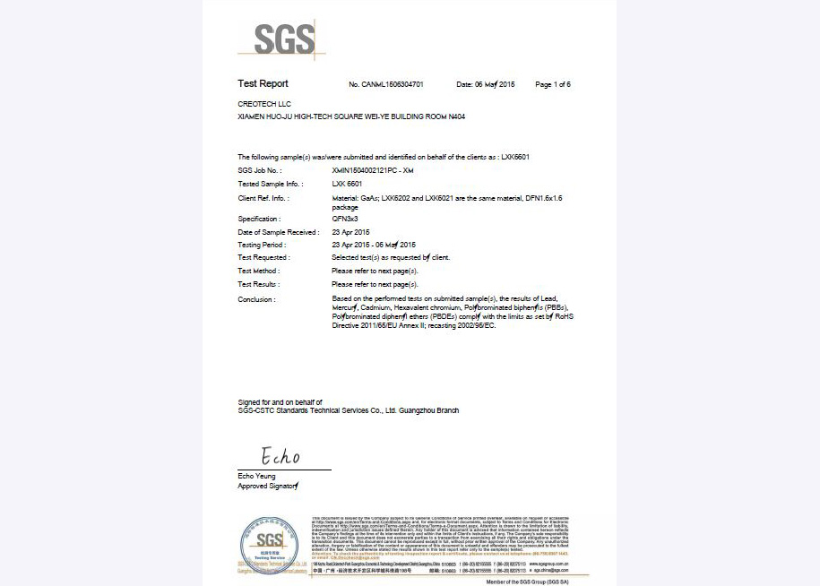 SGS Certificate